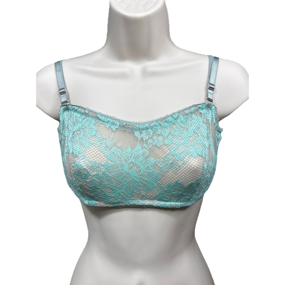 Victoria's Secret 34D Unlined Floral Lace Bralette Greenish-Blue Gray